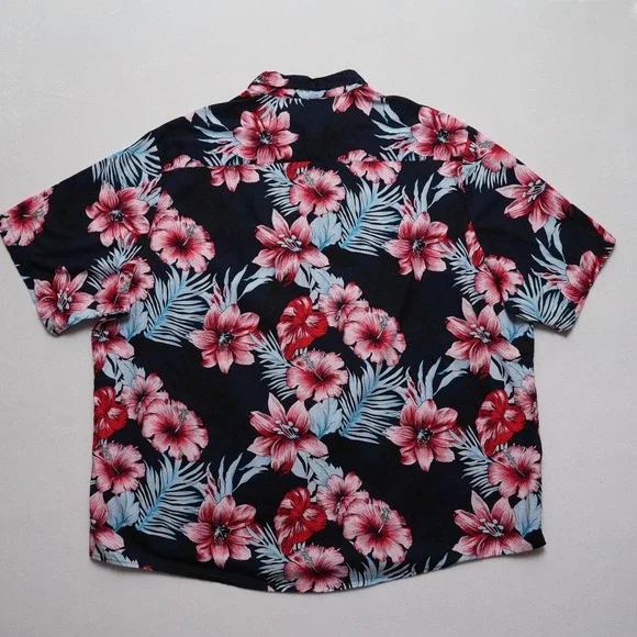 Vatpave Mens XXXL Hawaiian Shirt Black Hibiscus Floral Aloha Short Sleeve - Picture 7 of 10